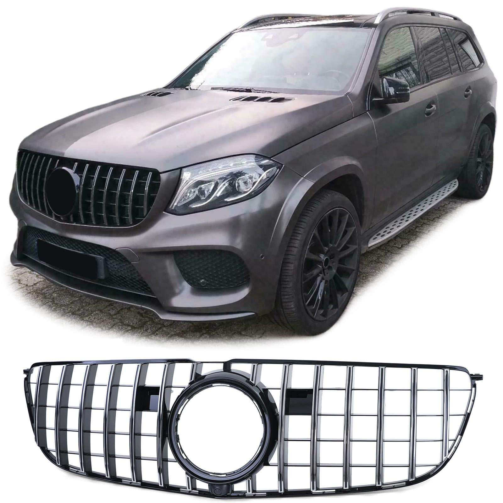 Autogrille - Mercedes GLS X166 15-19 - ZWART GLANS/CHROOM - Sportieve look