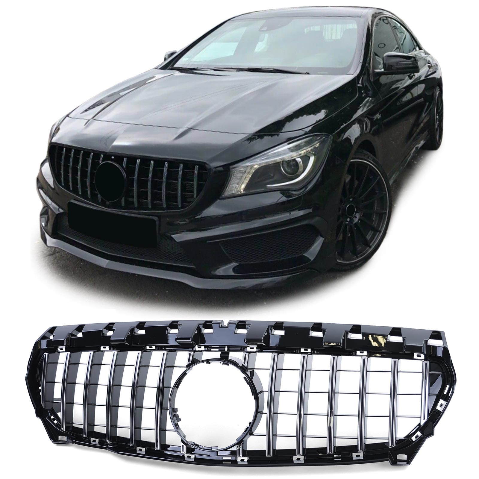 Autogrille - Mercedes CLA C117 pre-facelift 13-16 - Chroom/Zwart glans - Sportief ontwerp