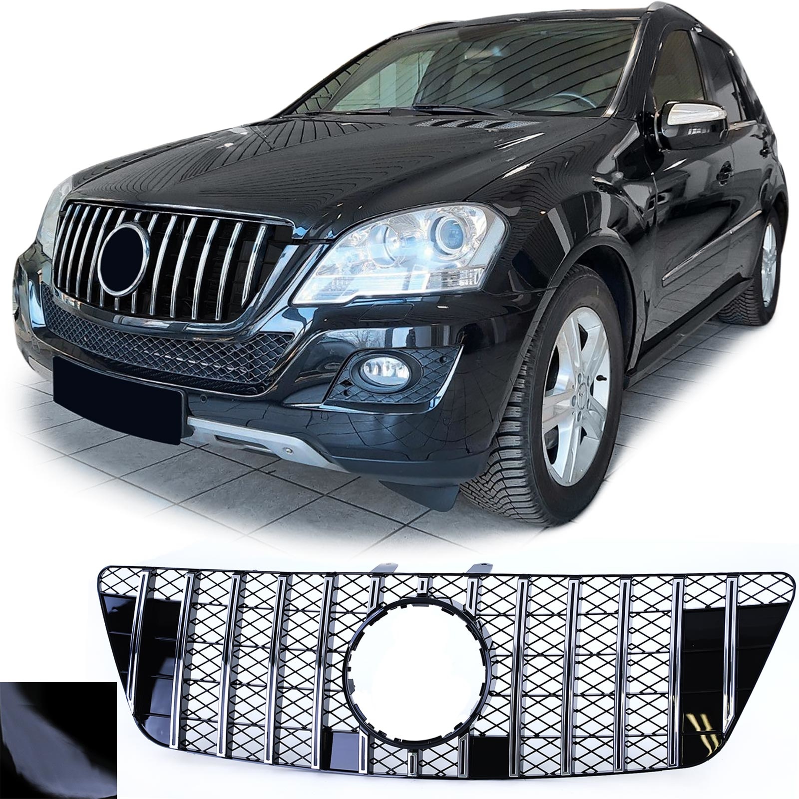Autogrille - geschikt voor Mercedes M klasse ML W164 08-11 - Sport rooster - Zwart chroom