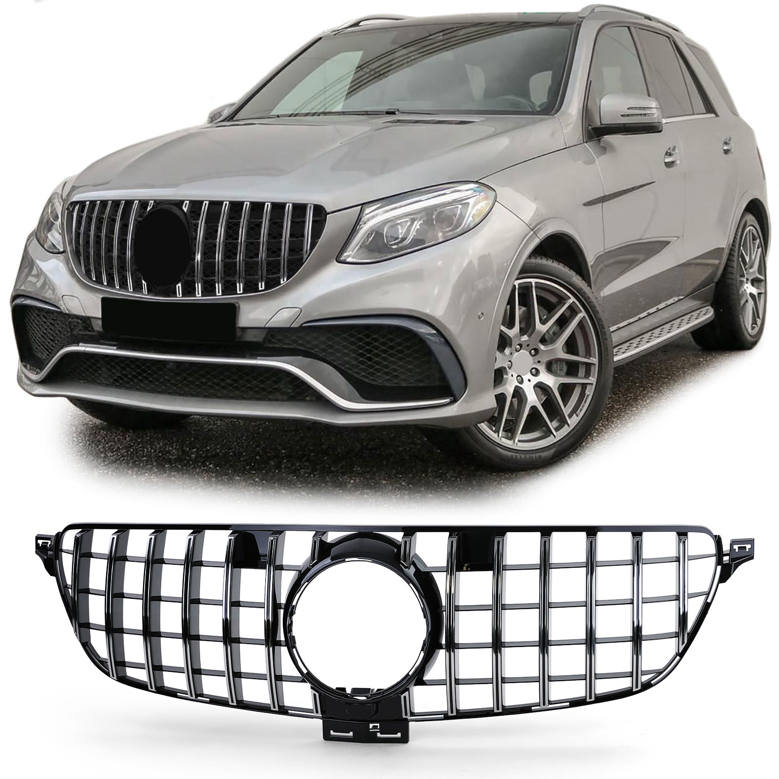 Autogrille - Mercedes GLE W166 15-19 - Sport GT-optiek - Zwart/Chroom