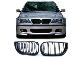 Radiateurgrille geschikt voor BMW 3 Serie E46 01-05 - Dubbele stang - Zwarte glans.