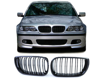 Radiateurgrille - BMW 3 Serie E46 01-05 - Dubbele stang - Zwarte glans.