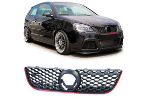 Honingraat grill geschikt voor VW Polo 9N3 05-09 - Rode rand - Sportief design