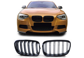 Radiateurgrille - geschikt voor BMW 1 Serie F20 F21 10-14 - Dubbele stang - Zwart glans