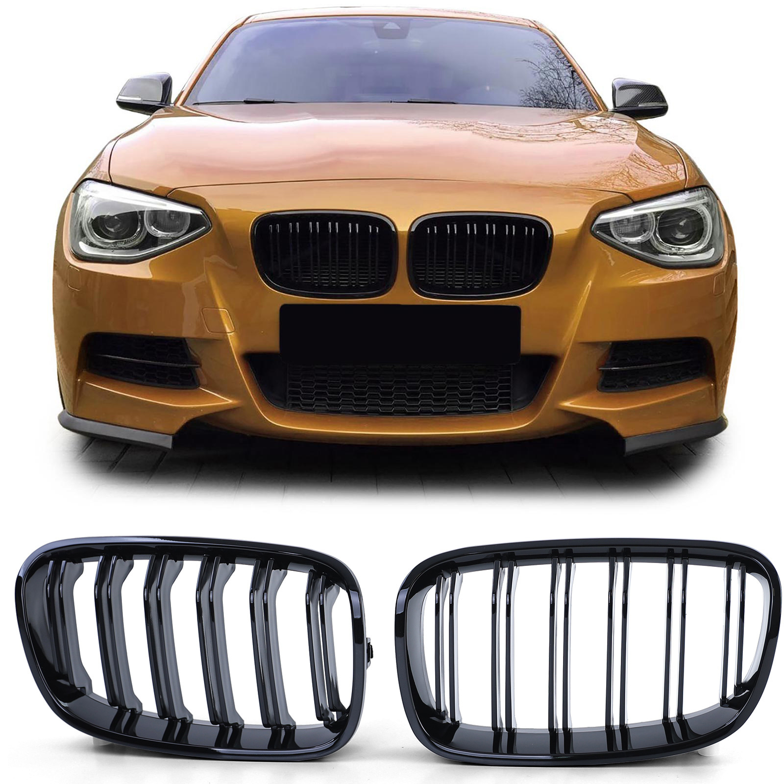 Radiateurgrille - BMW 1 Serie F20 F21 10-14 - Dubbele stang - Zwart glans