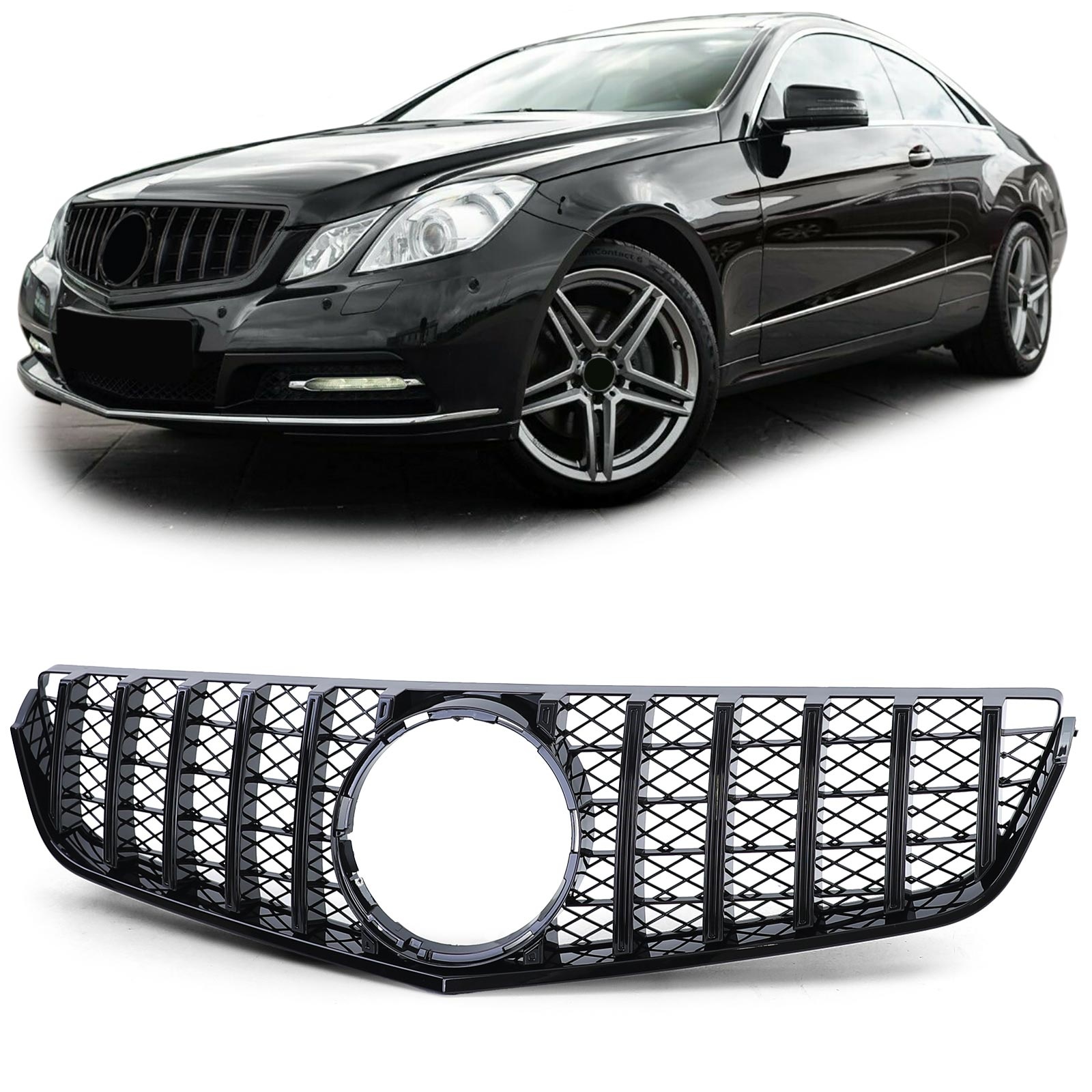 Autogrille geschikt voor Mercedes E Coupe C207 Cabrio A207 09-13 - Sport Optiek - Glanzend Zwart