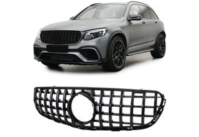 Sportradiateurrooster geschikt voor Mercedes GLC X253 SUV - Glanzend zwart - Incl. houder voor frontcamera