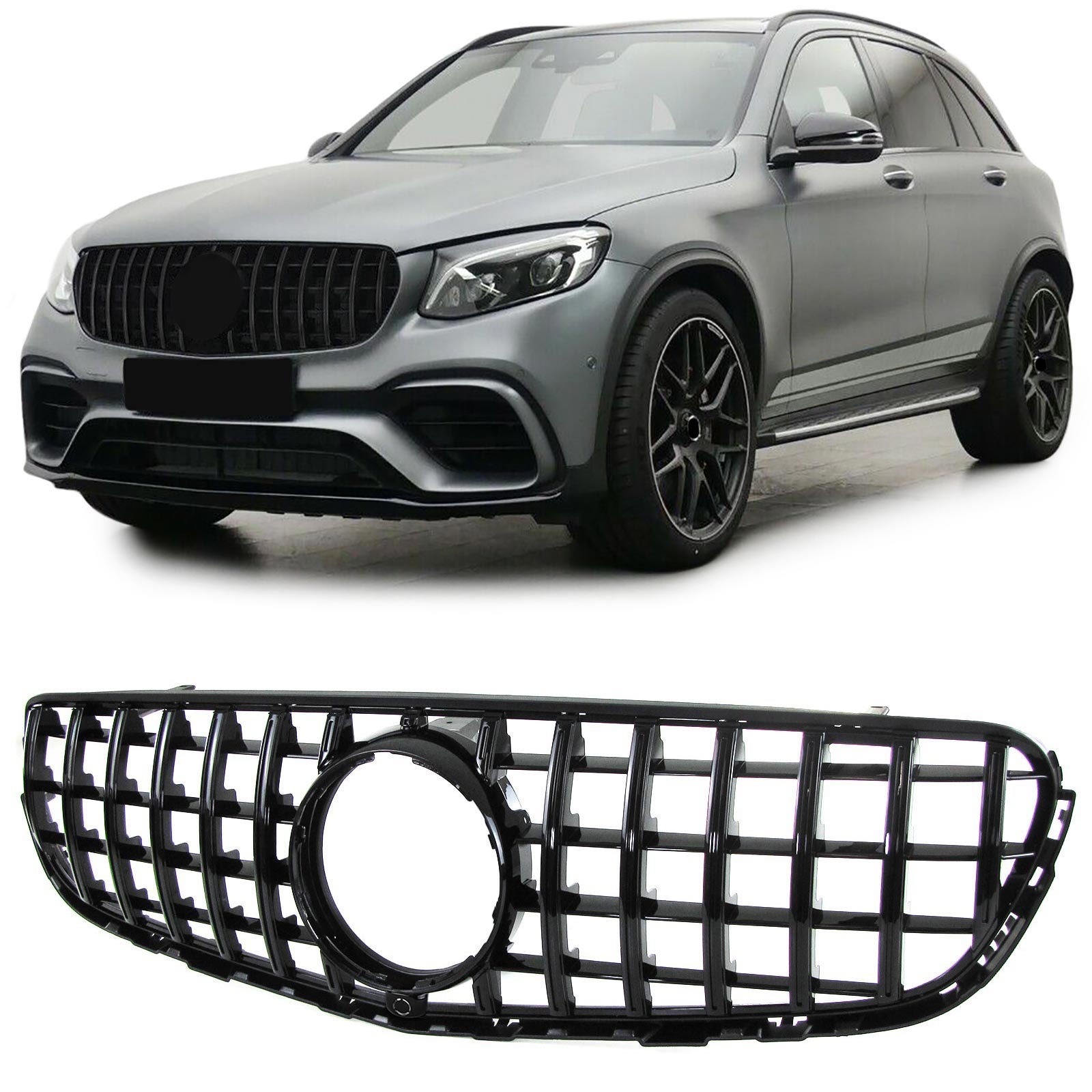 Sportradiateurrooster - Mercedes GLC X253 SUV - Glanzend zwart - Incl. houder voor frontcamera