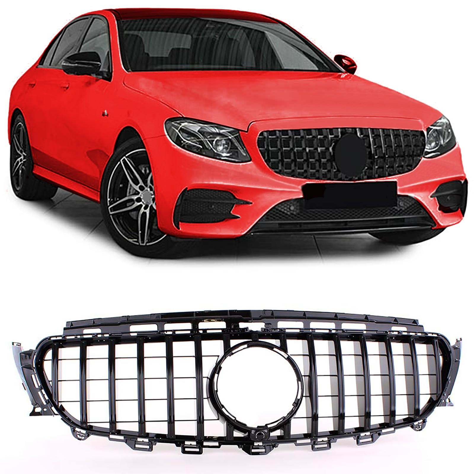 Autogrille geschikt voor Mercedes E-klasse W213 S213 16-20 - Sportief - Glanzend zwart