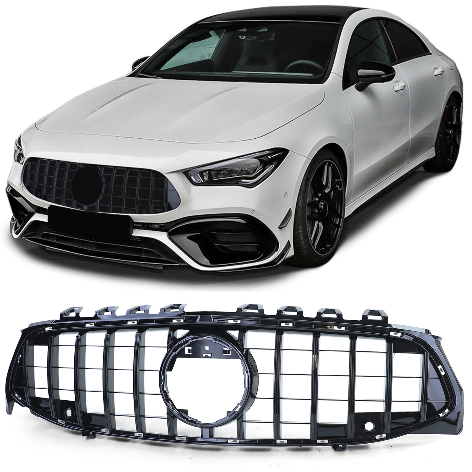 Autogrille - Mercedes CLA C118 X118 19 - Sport GT optiek - Zwart glanzend
