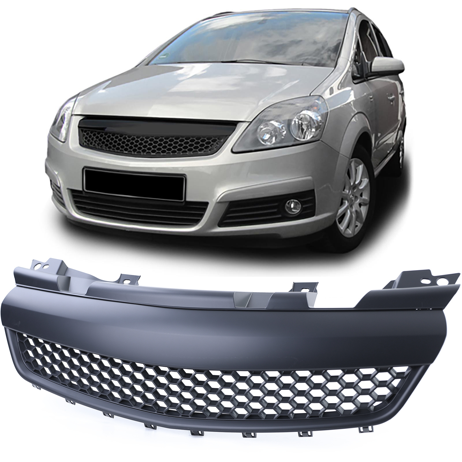 Honingraat grill - Opel Zafira B 05-08 - Zwart - Sportrooster zonder embleem