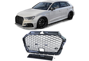 Honingraat grill - Audi A3 8V 16-20 - Badgeloos - Zwart glans