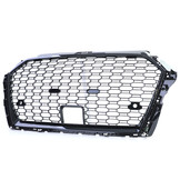 Honingraat grill geschikt voor Audi A3 8V 16-20 - Badgeloos - Zwart glans
