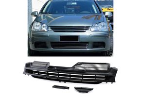 Autogrille geschikt voor VW Golf 5 03-09 - Badgeloos zwart - Inclusief halve maan