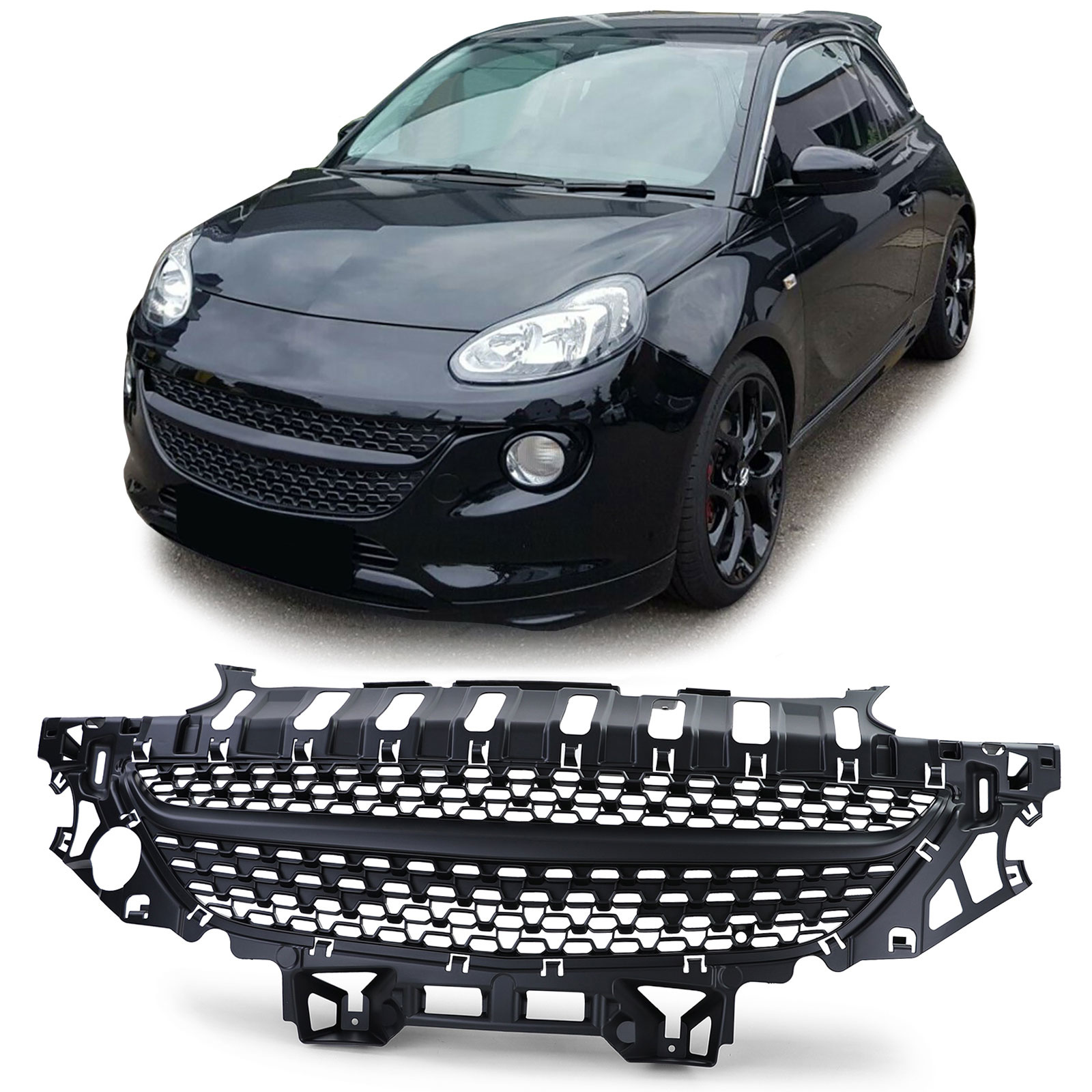 Autogrille - Opel Adam vanaf 2012 - Sportief ontwerp - Badgeloos en zwart mat