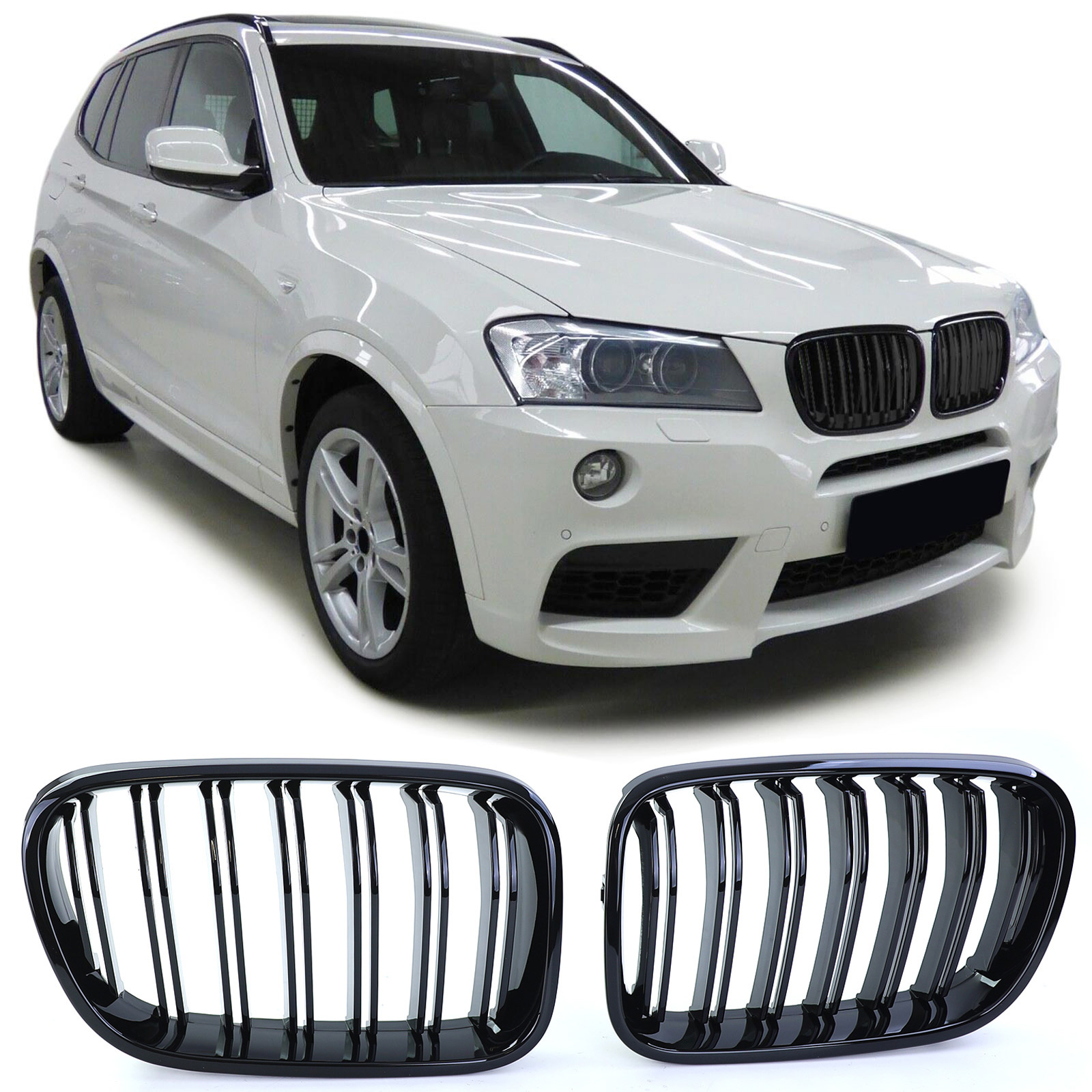 Sportgrille - BMW X3 F25 10-14 - Dubbele stang - Glans zwart