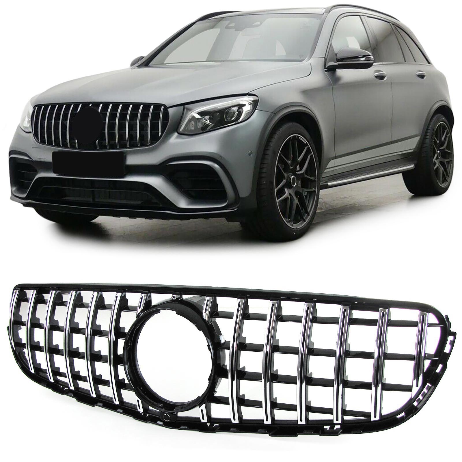 Autogrille geschikt voor Mercedes GLC X253 Coupe C253 15-19 - Sportieve look - Zwart Chroom