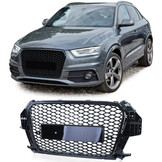 Honingraat grill - Audi Q3 8U 11-15 - Badgeloos - Zwart glans.