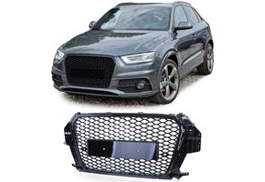 Honingraat grill - Audi Q3 8U 11-15 - Badgeloos - Zwart glans.