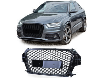 Honingraat grill - Audi Q3 8U 11-15 - Badgeloos - Zwart glans.