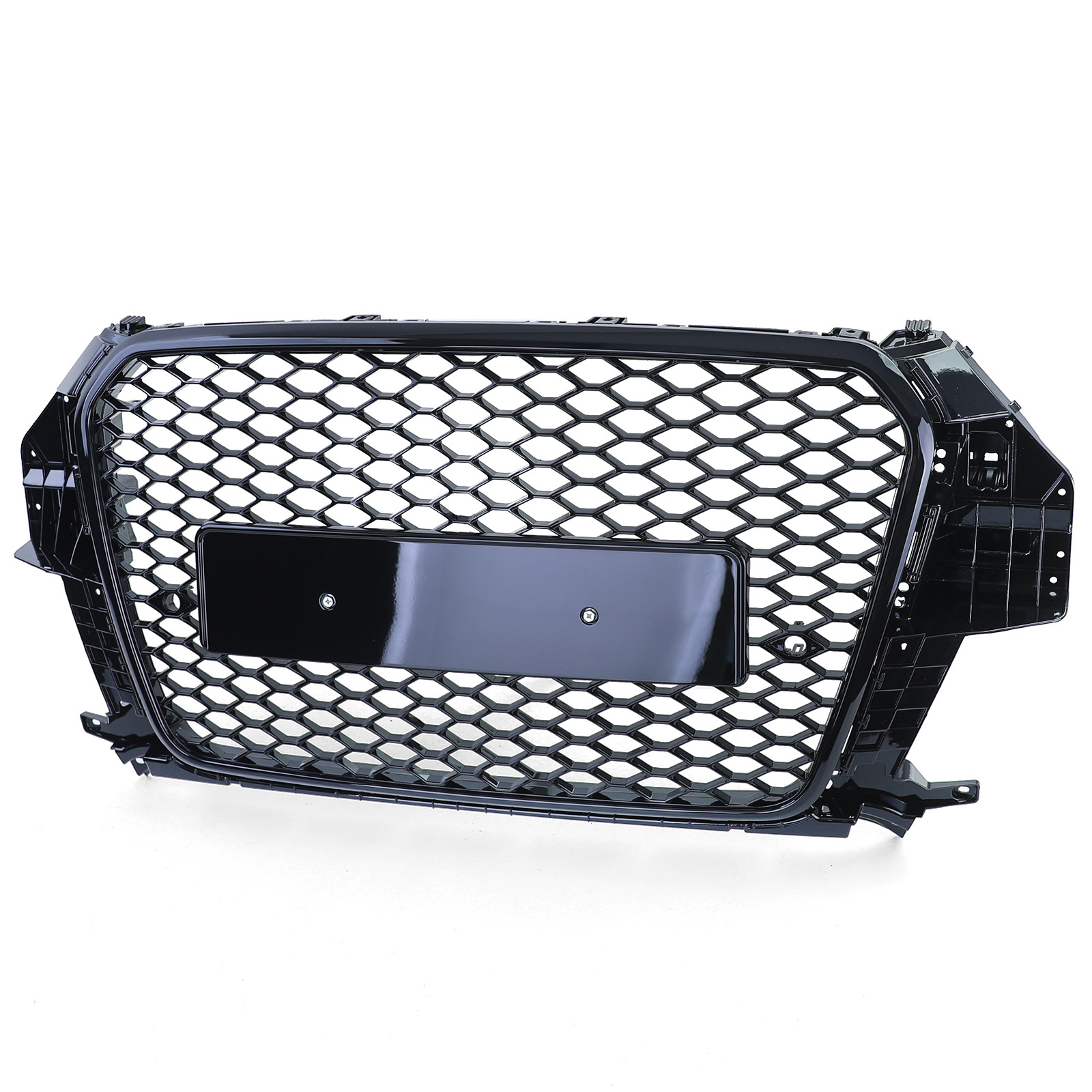 Honingraat grill geschikt voor Audi Q3 8U 11-15 - Badgeloos - Zwart glans.
