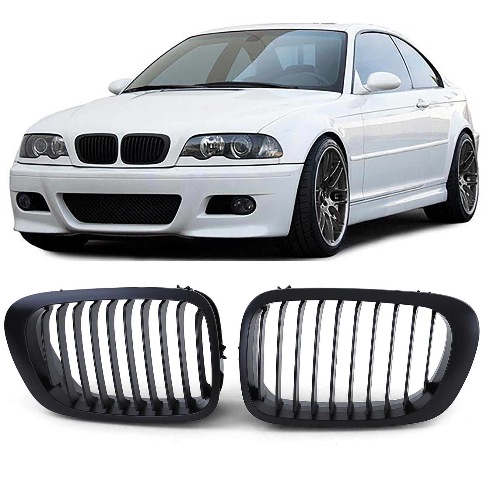 Autogrille - geschikt voor BMW 3 Serie E46 Coupe Cabrio 99-03 - Sport Grille - Performance Zwart Mat