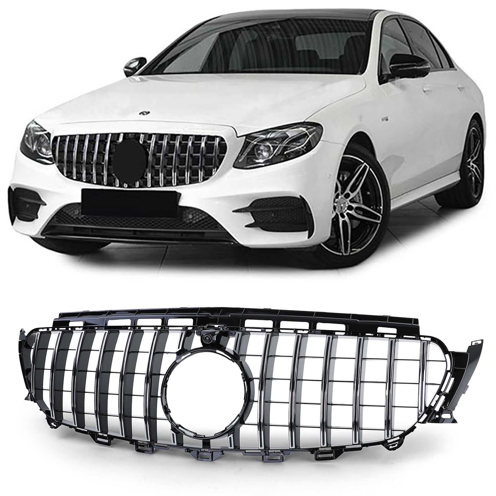 Autogrille geschikt voor Mercedes E-klasse W213 S213 16-20 - Sport optiek - Zwart/Chroom