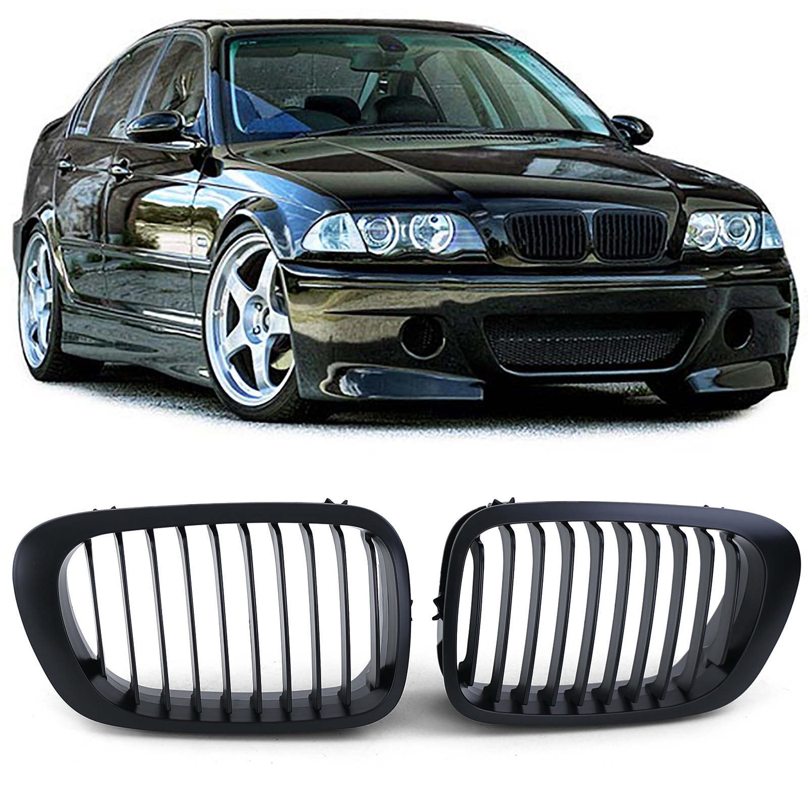 Autogrille geschikt voor BMW E46 Sedan Touring 98-01 - Performance zwart mat - 2 delig
