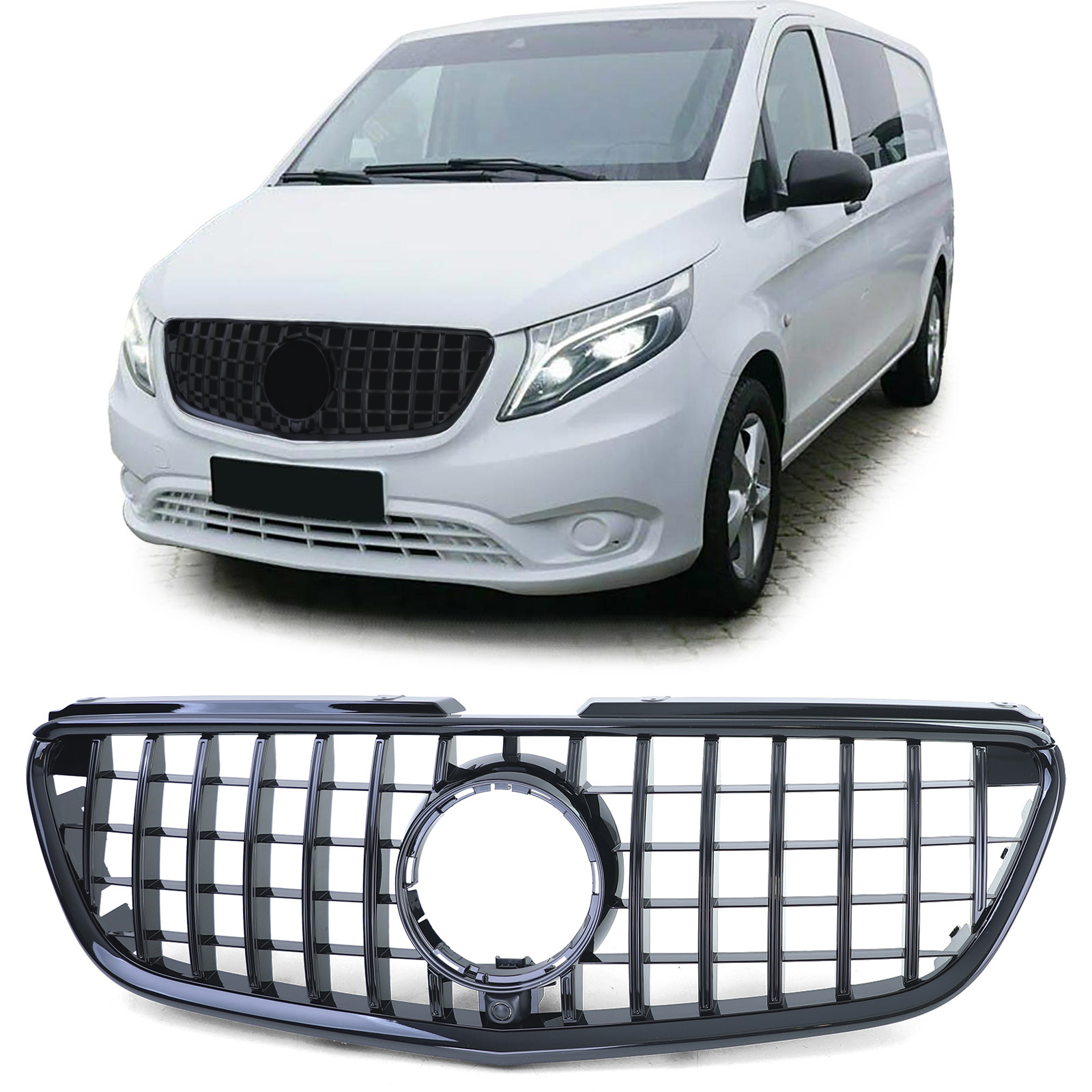 Autogrille geschikt voor Mercedes Vito W447 14-19 - Sport optiek - Zwarte glans