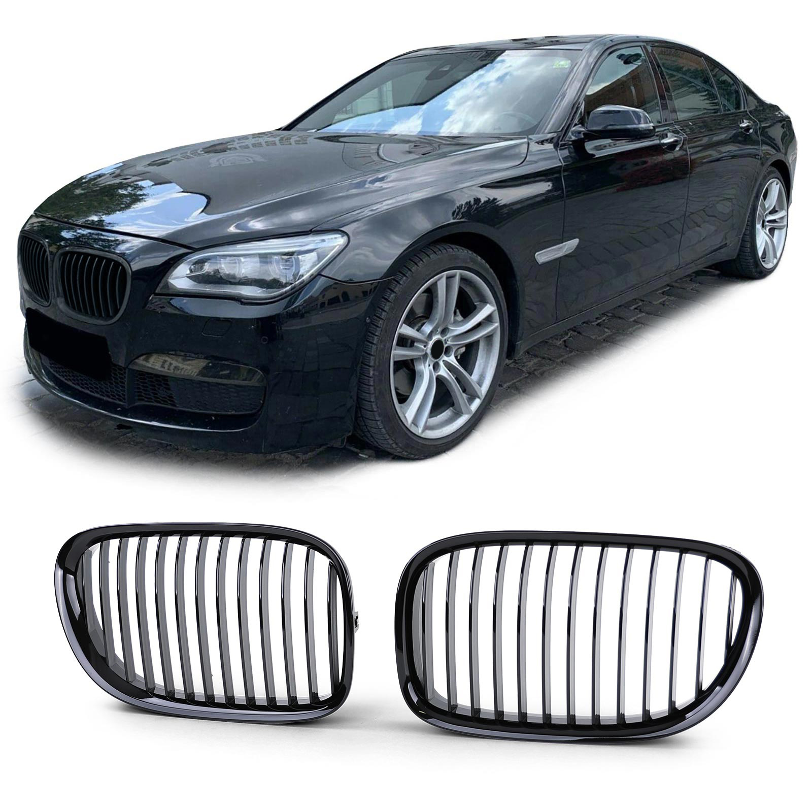 Autogrille - BMW 7 Serie F01 F02 F03 F04 08-13 - Sportieve look - Zwart glans