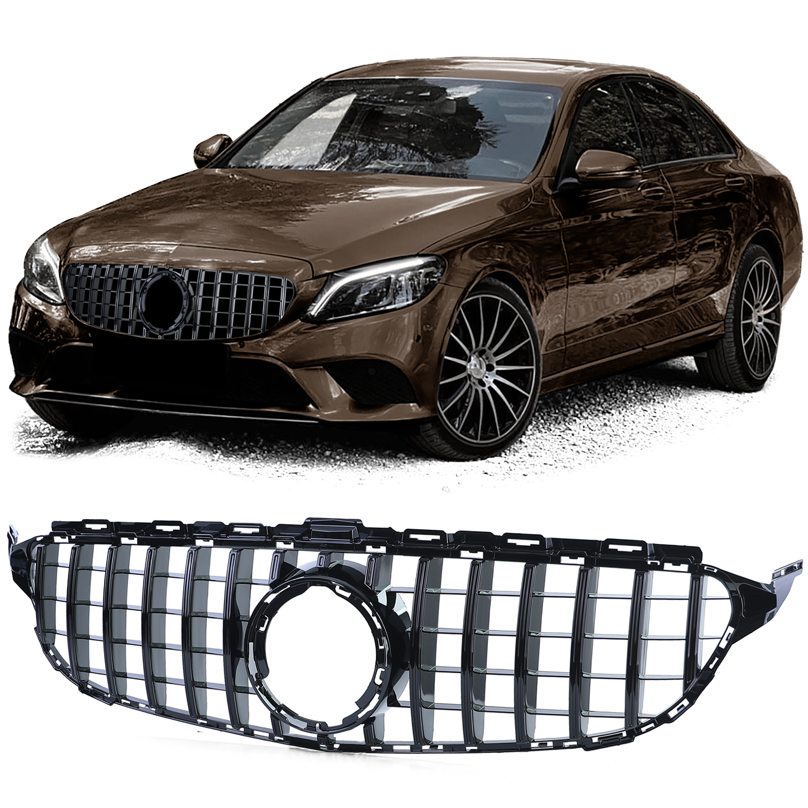 Autogrille - Mercedes C-klasse W205 S205 - Sport optiek - Zwart glanzend
