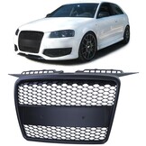 Honingraat grill geschikt voor Audi A3 8P 05-08 - Badgeless - Mat zwart