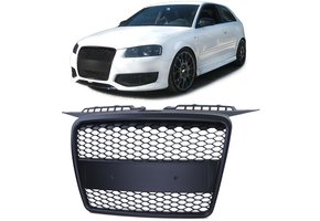 Honingraat grill geschikt voor Audi A3 8P 05-08 - Badgeless - Mat zwart