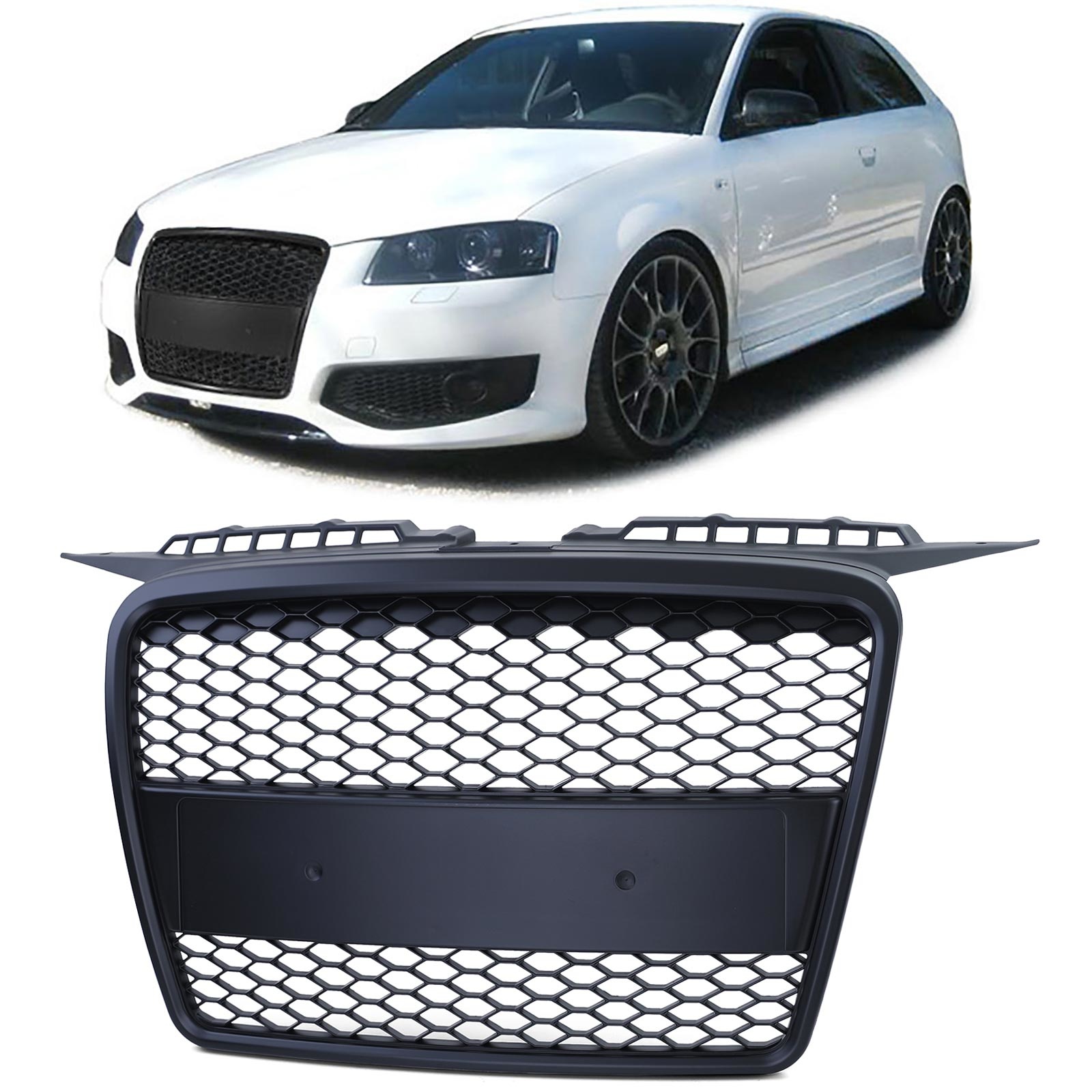 Honingraat grill - Audi A3 8P 05-08 - Badgeless - Mat zwart