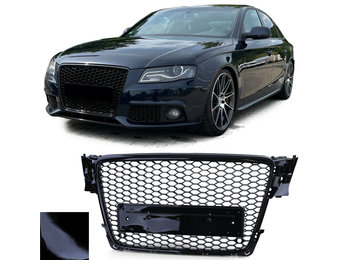 Honingraat Grill - Audi A4 B8 8K 07-11 - Badgeloos - Zwart Glans