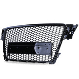 Honingraat Grill geschikt voor Audi A4 B8 8K 07-11 - Badgeloos - Zwart Glans
