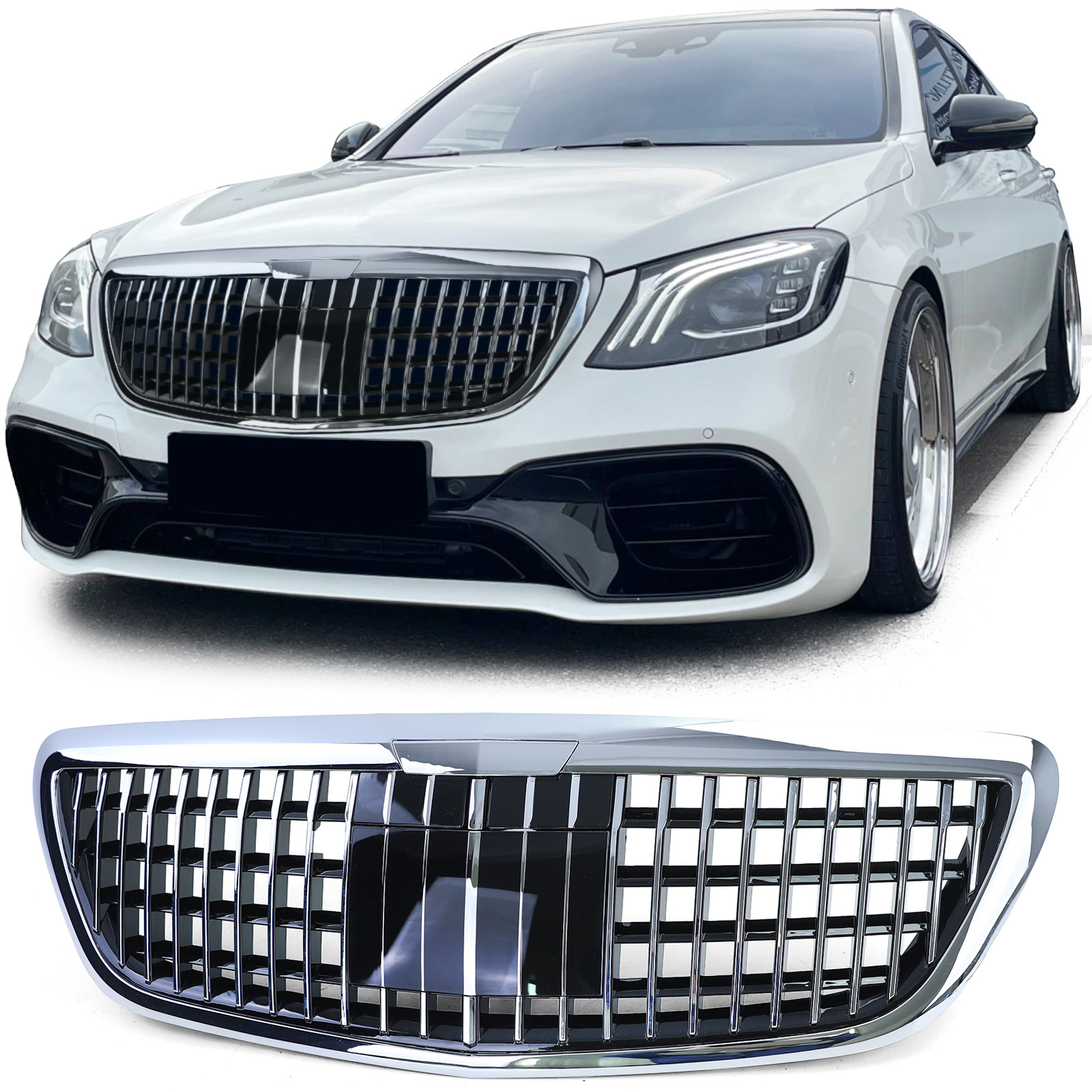Autogrille geschikt voor Mercedes S-klasse W222 - Badgeloos - Chroom
