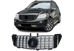 Autogrille geschikt voor Mercedes M Klasse ML W164 05-08 - Sportieve Look - Glans Zwart/Chroom