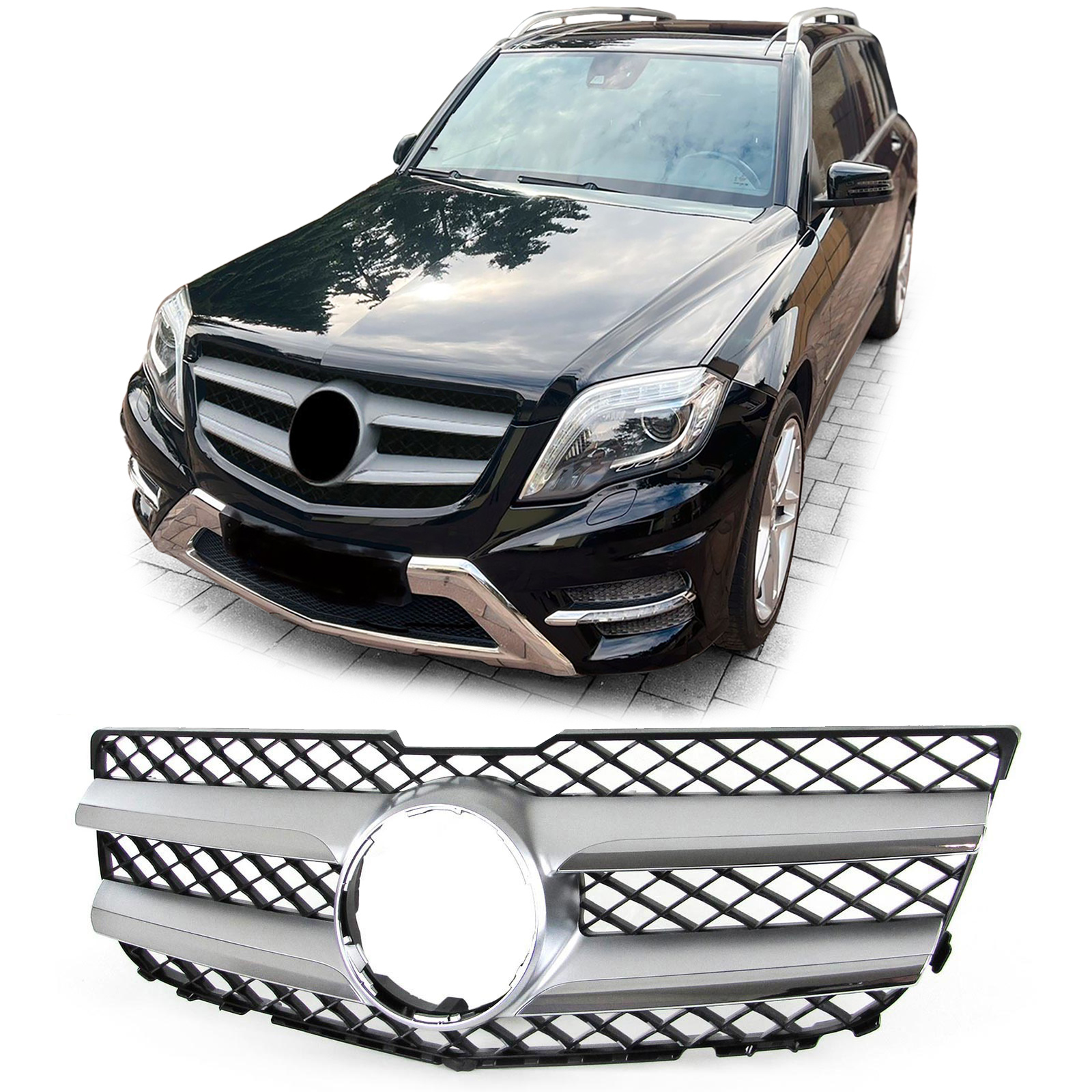 Autogrille - Mercedes GLK X204 12-15 - Sport Optiek - Zwart Zilver Chroom