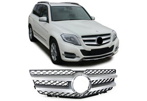 Sport radiateurrooster - Mercedes GLK X204 pre-facelift 08-12 - Zwart zilver - Chromen strips.