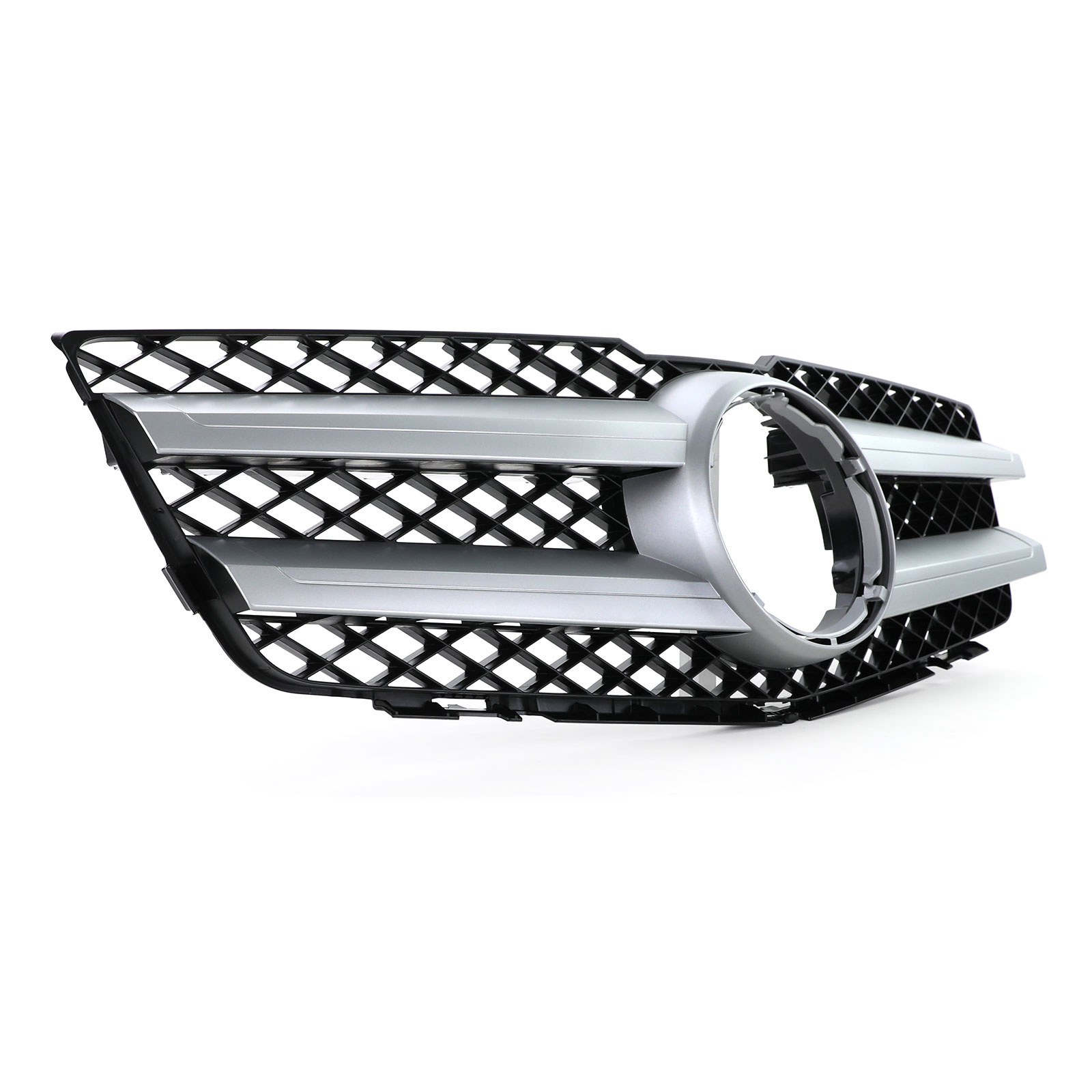 Sport radiateurrooster - Mercedes GLK X204 pre-facelift 08-12 - Zwart zilver - Chromen strips.