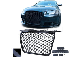 Honingraat grill geschikt voor Audi A3 8P 05-08 - Sport optiek - Zwart glans