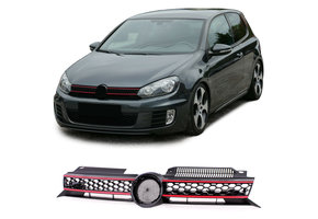 Honingraat grill - VW Golf 6 GTI 08-13 - Sportief rooster - Zwart/rood