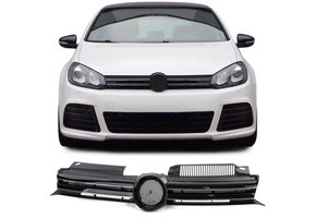 Autogrille geschikt voor VW Golf 6 08-13 - Sportrooster - Zwart Glans met Chromen strips
