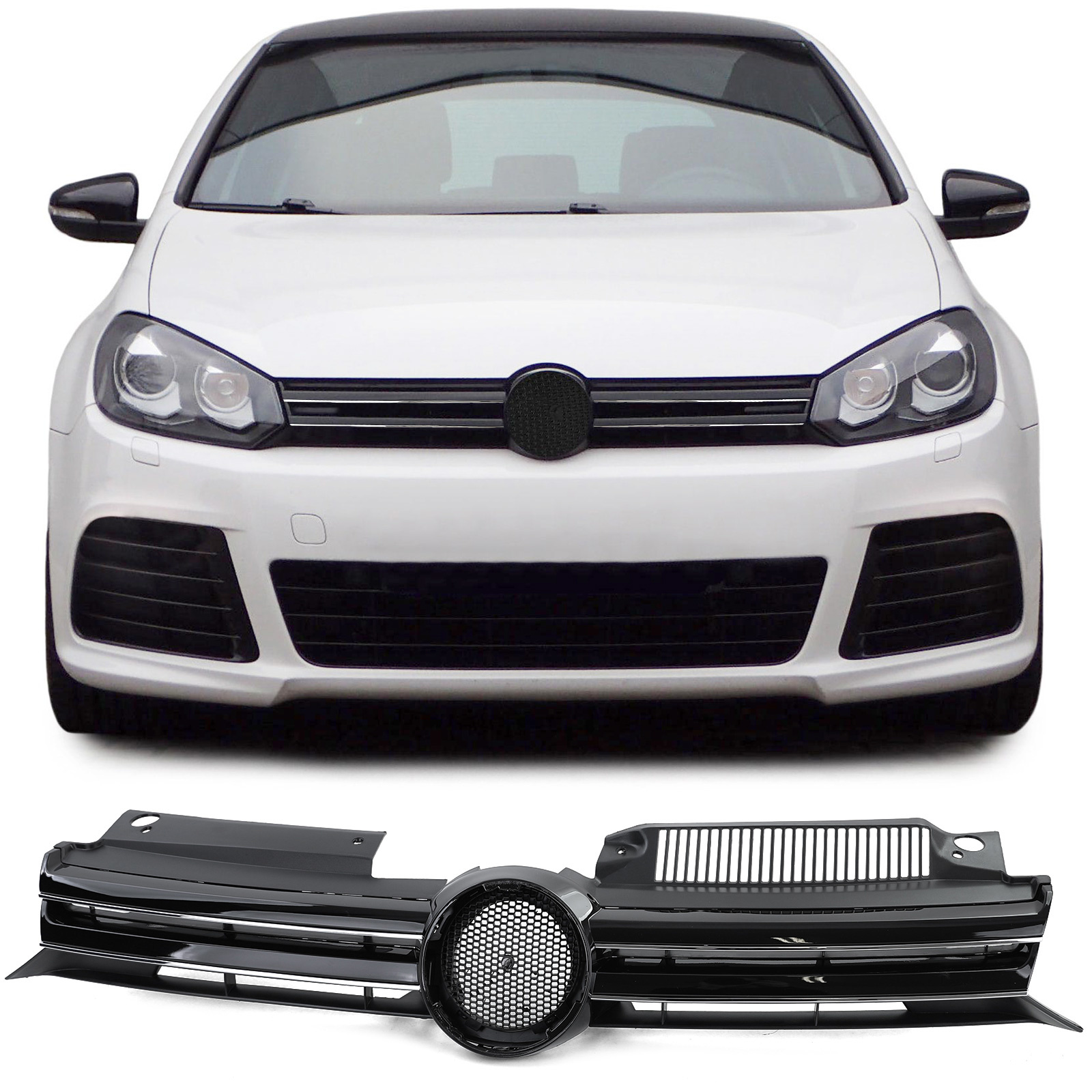 Autogrille geschikt voor VW Golf 6 08-13 - Sportrooster - Zwart Glans met Chromen strips