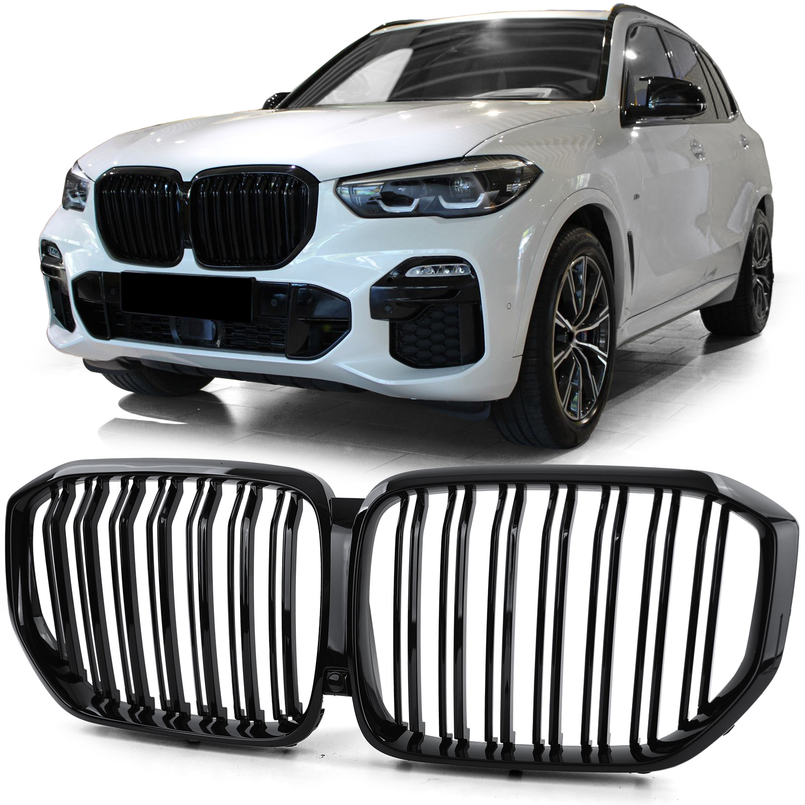 Radiateurrooster geschikt voor BMW X5 G05 - Sportief design - Dubbele stang, glanzend zwart