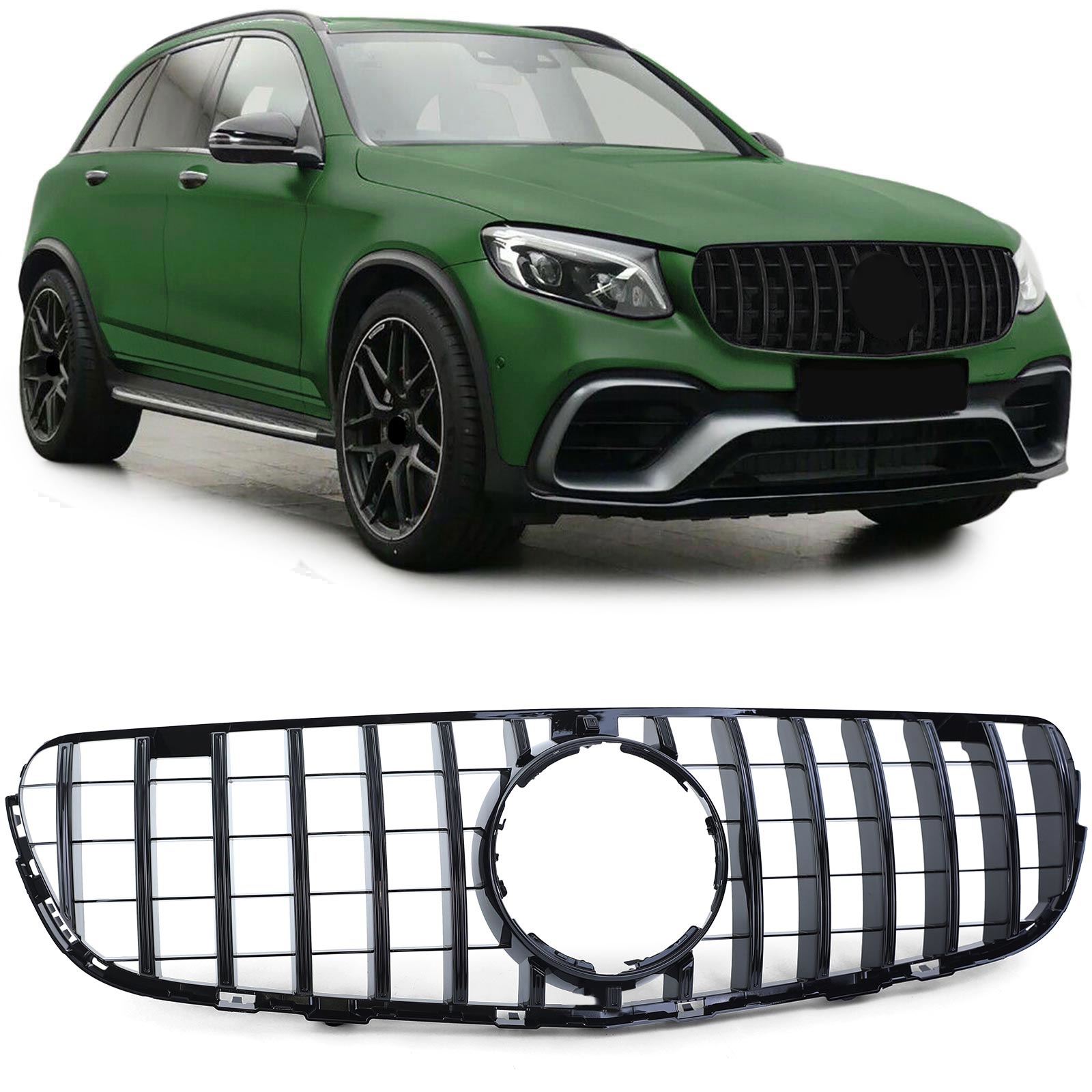 Autogrille geschikt voor Mercedes GLC X253 SUV 15-20 - Sport rooster - Glanzend zwart