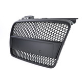 Honingraat grill geschikt voor Audi A4 B7 04-07 - Sportversie mat zwart - Badgeloze honingraatdesign.