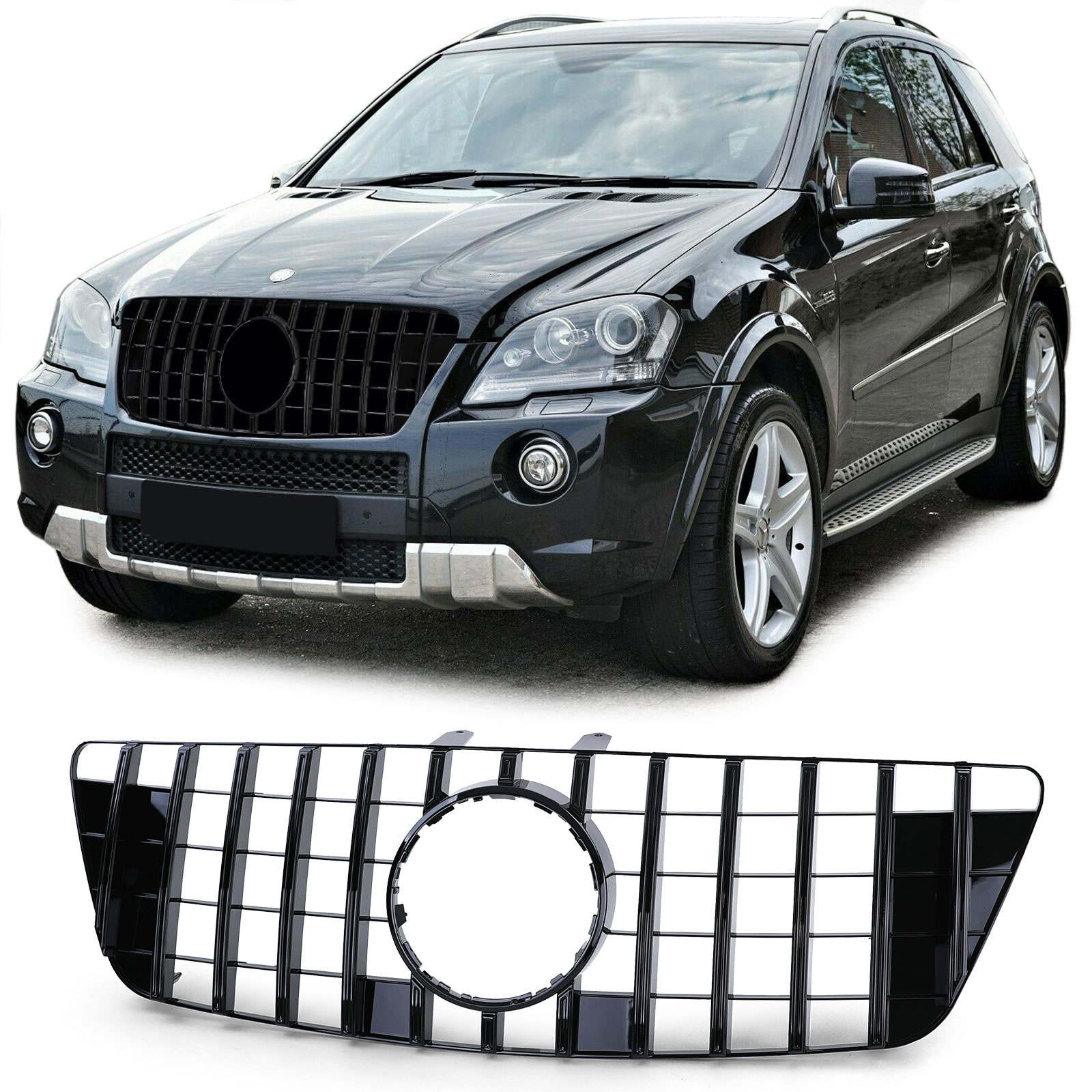 Autogrille - Mercedes M Klasse W164 Facelift 08-11 - Sportieve look - Zwart Glans