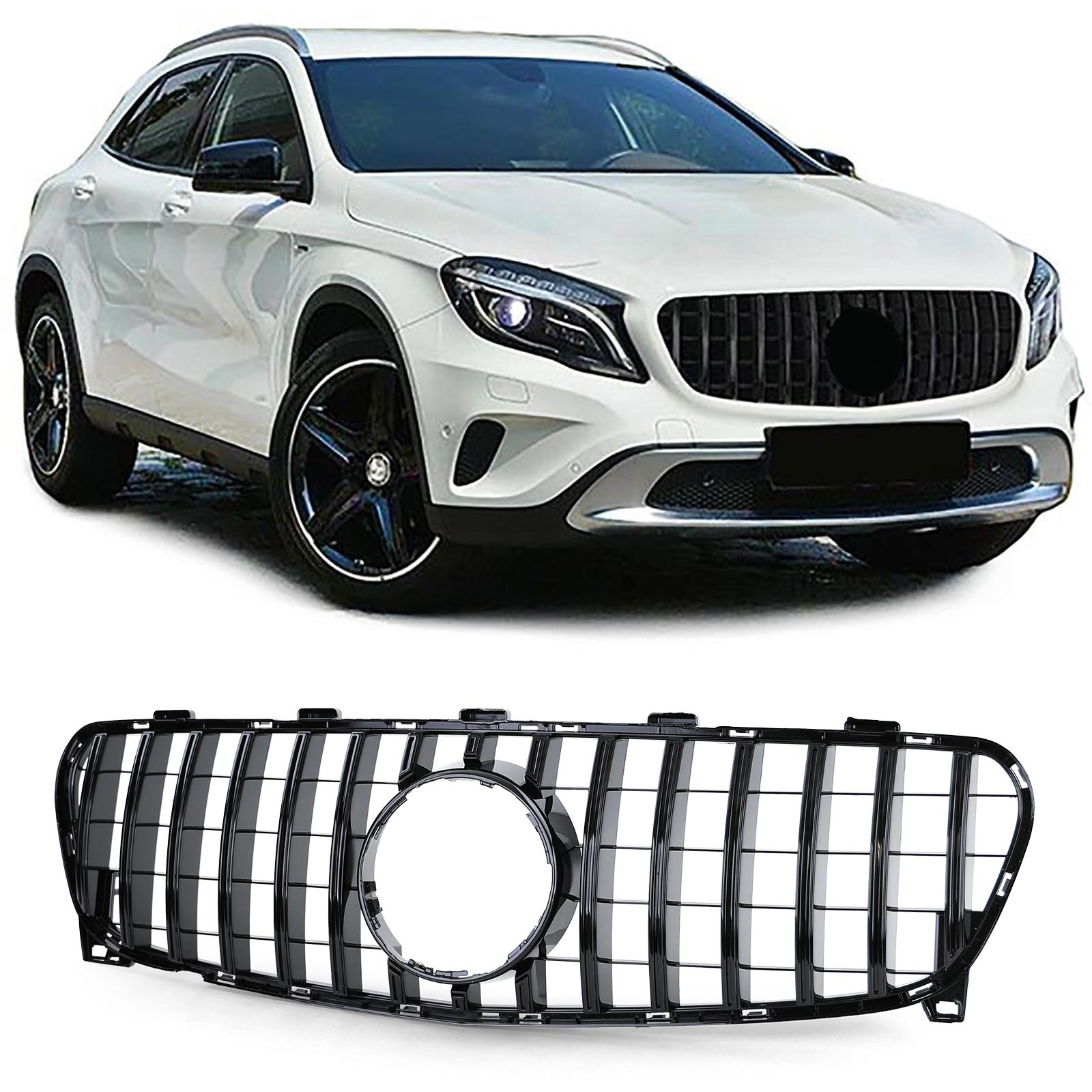 Autogrille geschikt voor Mercedes GLA X156 17-20 - Sportief rooster - Glanzend Zwart